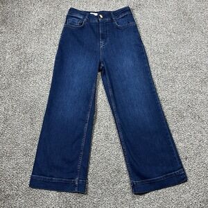 Anthropologie Pilcro Jeans Womens 28 Blue Wide Leg High Rise Crop Strech Denim